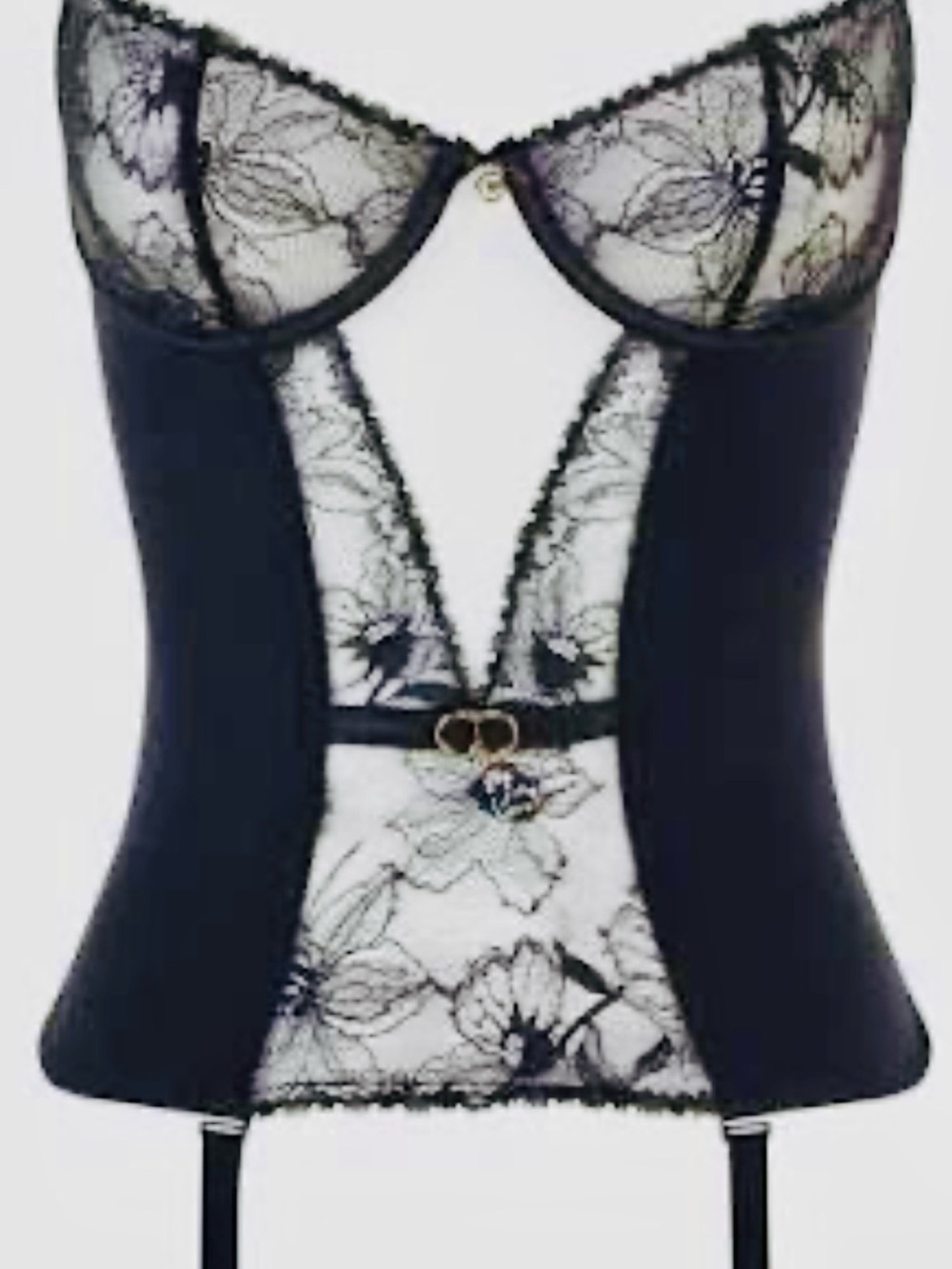 Chantelle Black Lace Elegant Bustier with Floral Sheer Panels